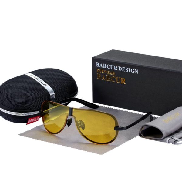 BARCUR Polarized Black Round Rimless Sunglasses Night Driving