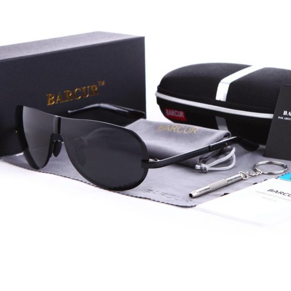 BARCUR Polarized Black Round Rimless Sunglasses Night Driving