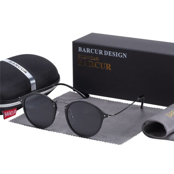 BARCUR Black Round Sunglasses Aluminum Vintage Sunglasses BC8575