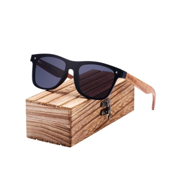 BARCUR Polarized Zebra Sunglasses Wooden Vintage Style BC4126