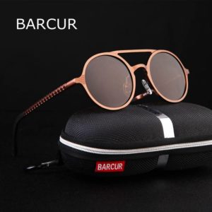 BARCUR Steampunk Round Sunglasses Retro Aluminum Sunglasses BC8888