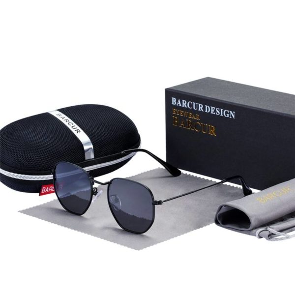 BARCUR Reflective Sunglasses Man Hexagon Metal Frame BC8548