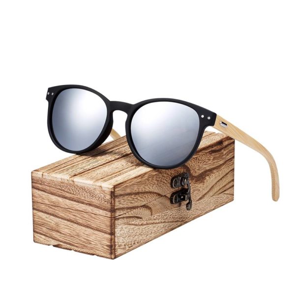 BARCUR Vintage Round Sunglasses Bamboo Temples