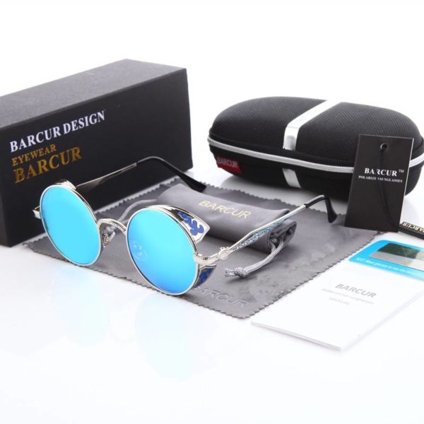 BARCUR Round Steampunk Sunglasses Men Brand Designer