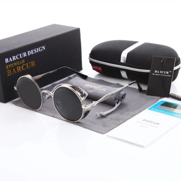 BARCUR Round Steampunk Sunglasses Men Brand Designer
