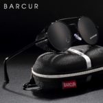 BARCUR Polarized Steampunk Round Sunglasses Men Retro