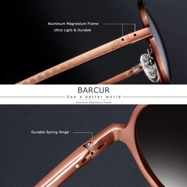 BARCUR Vintage Retro Round Sunglasses Luxury Brand
