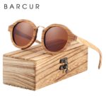 BARCUR Polarized Wood Sunglasses Round Men Women BC7104