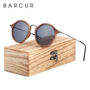 BARCUR Vintage Natural Black Walnut Wood Sunglasses