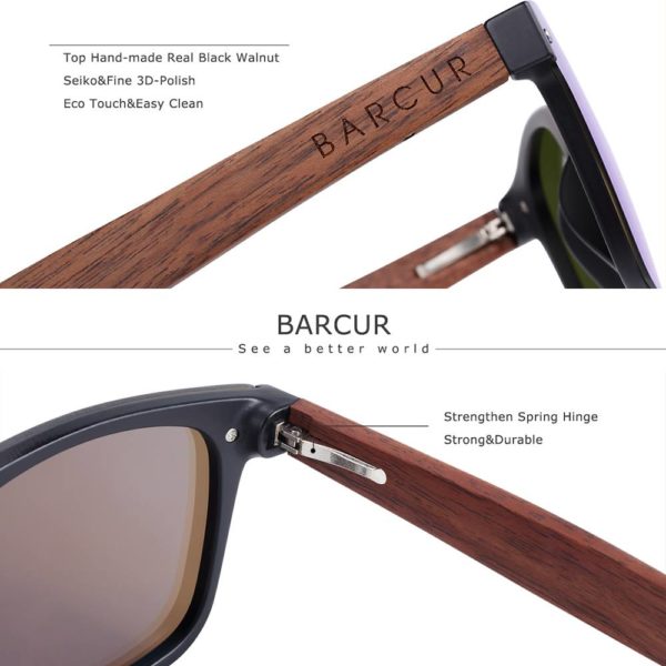 BARCUR Natural Black Walnut Men’s Wooden Sunglasses