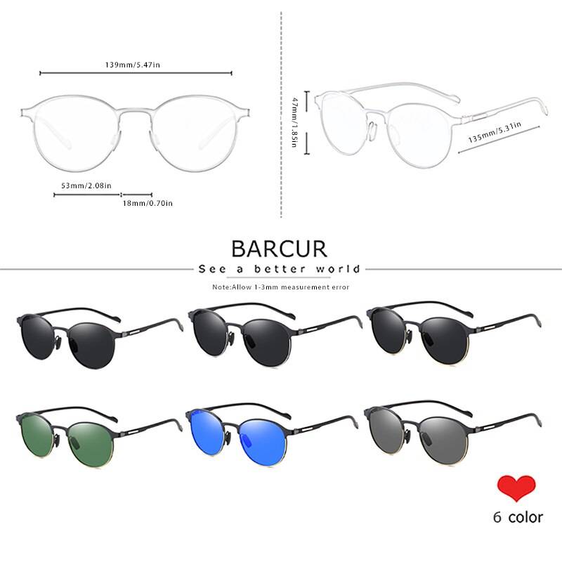 BARCUR TR90 Temples Sunglasses Women Polarized Fashion Driving Round Ladies