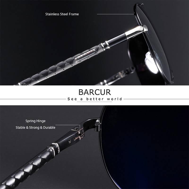 BARCUR BC8688 Pilot Style Vintage Men's Sunglasses Polarized Coating Classic