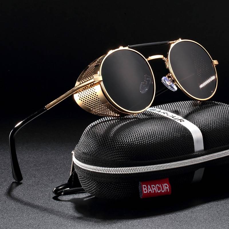 BARCUR BC8375 Round Steampunk Sunglasses Retro