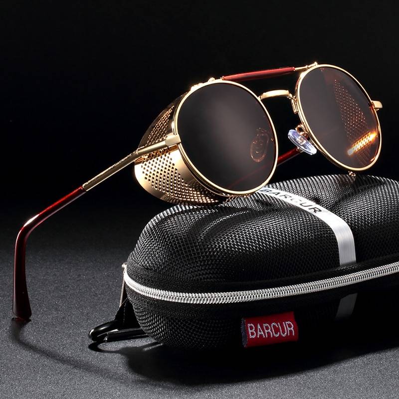 BARCUR BC8375 Round Steampunk Sunglasses Retro