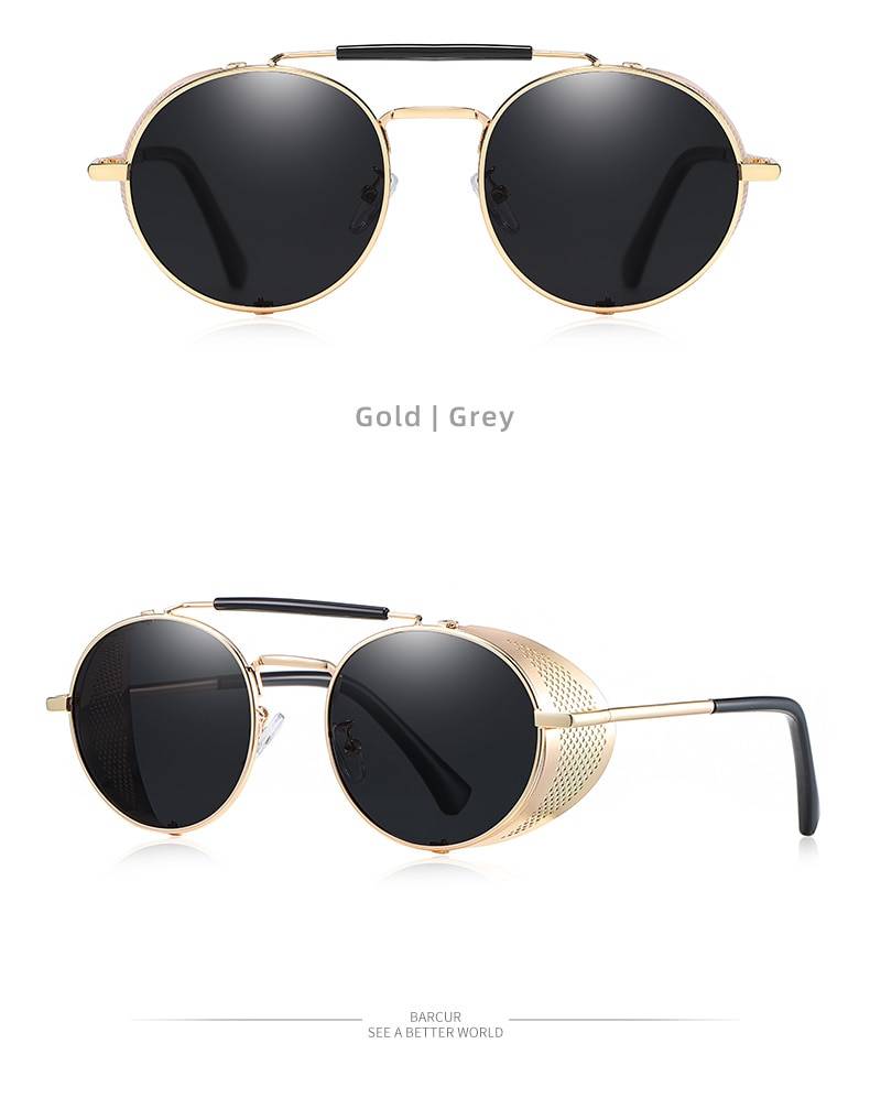 BARCUR BC8375 Round Steampunk Sunglasses Retro Polarized SunGlasses Vintage Eyewear