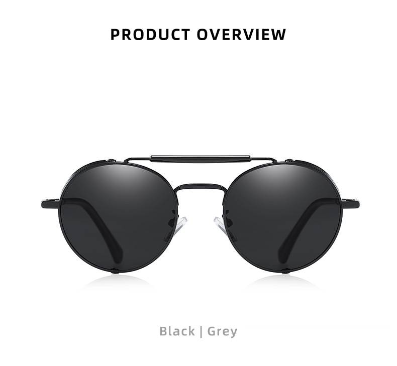 BARCUR BC8375 Round Steampunk Sunglasses Retro Polarized SunGlasses Vintage Eyewear
