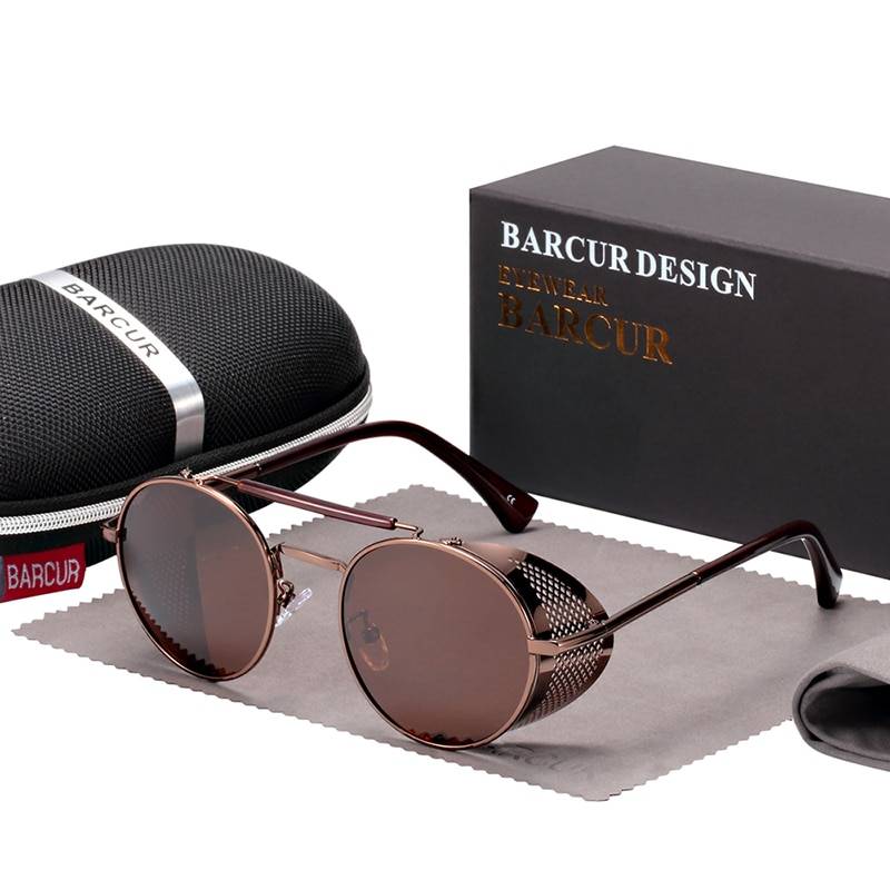 BARCUR BC8375 Round Steampunk Sunglasses Retro